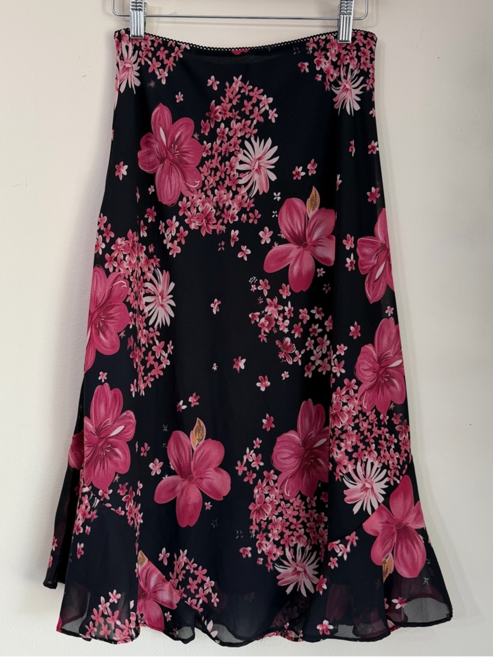 Notations Black A-Line Skirt with Pink Floral Print